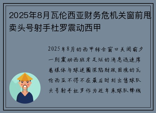 2025年8月瓦伦西亚财务危机关窗前甩卖头号射手杜罗震动西甲 2025年8月瓦伦西亚财务危机关窗前甩卖头号射手杜罗震动西甲